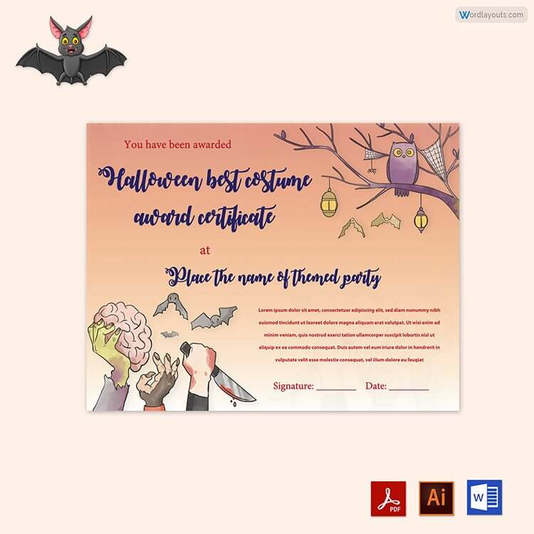 Great Printable Halloween Award Certificate Template 25 as Word and Adobe File