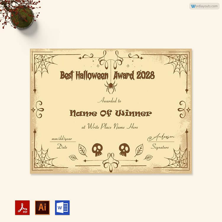 Professional Printable Halloween Award Certificate Template 30 as Word and Adobe File