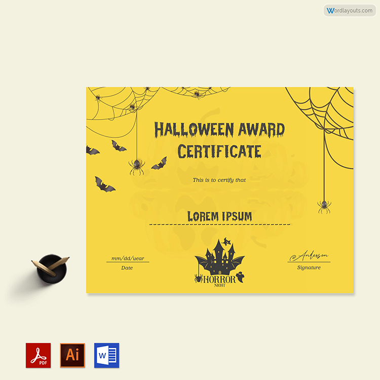 Professional Printable Halloween Award Certificate Template 29 as Word and Adobe File