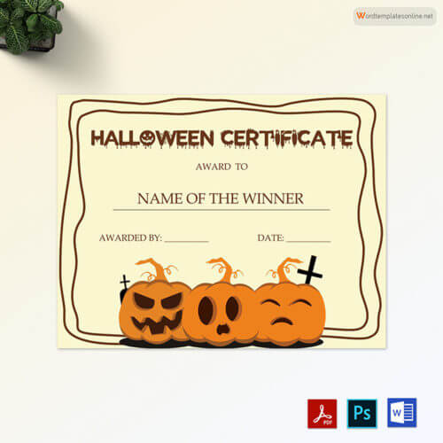 Scary Halloween Costume Award Certificate