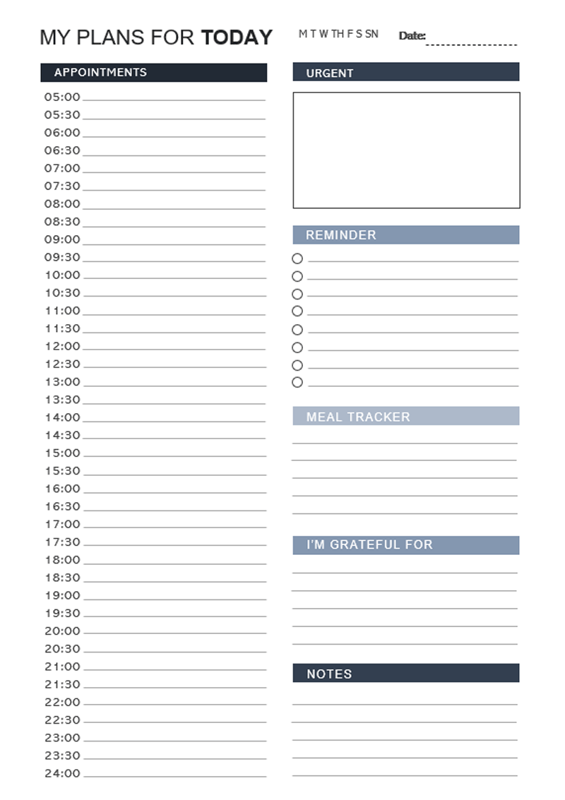 Professional Editable Today's Plan Template 04 for Word File
