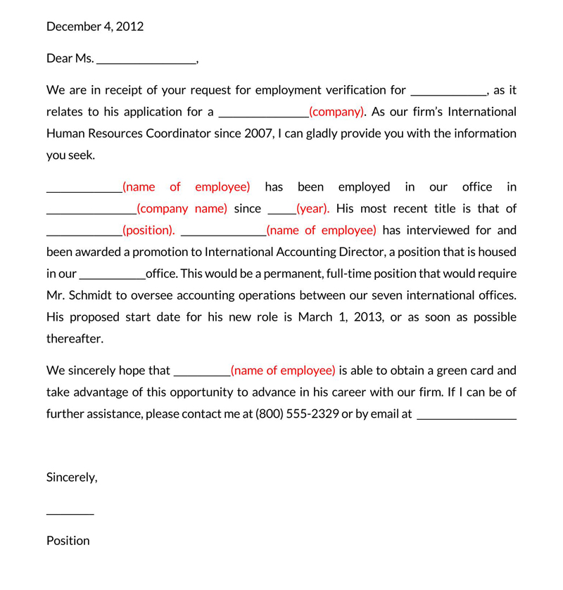Free proof of employment letter template 06