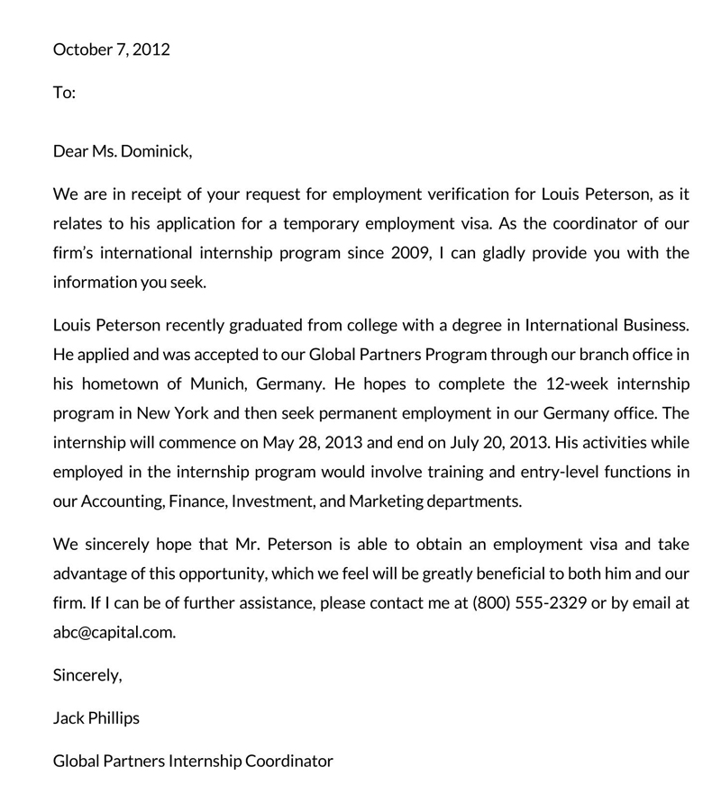 Editable proof of employment letter template 07