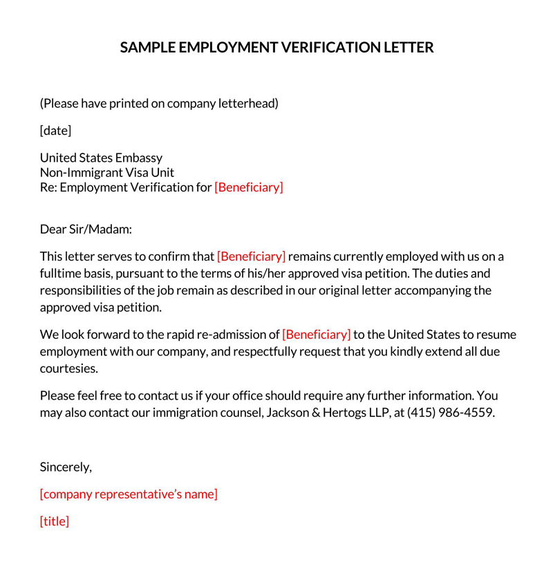 Free proof of employment letter template 10