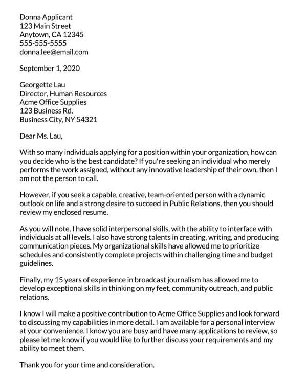 Printable Public Relations Cover Letter Sample 04 for Word