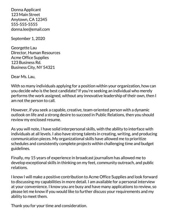 sample of an application letter for a public relations officer