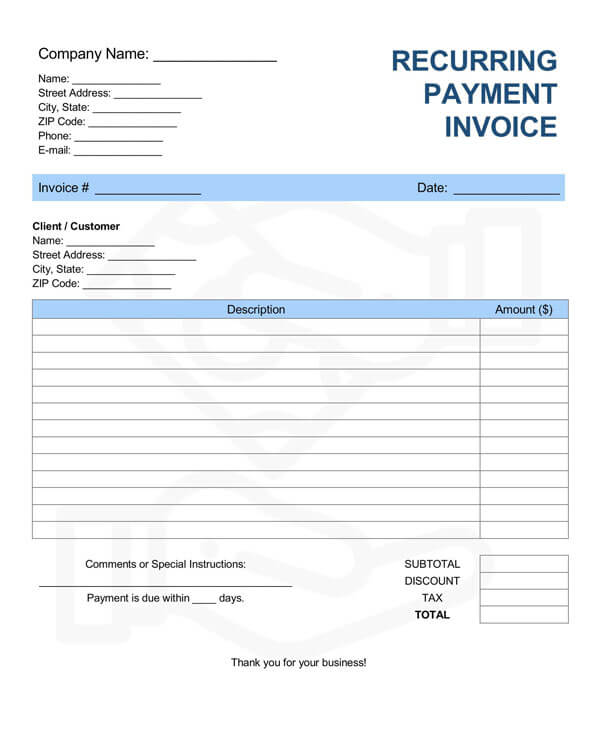 Recurring Invoices Sample Template