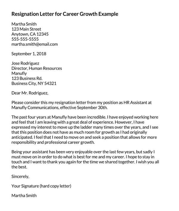 formal resignation letter sample