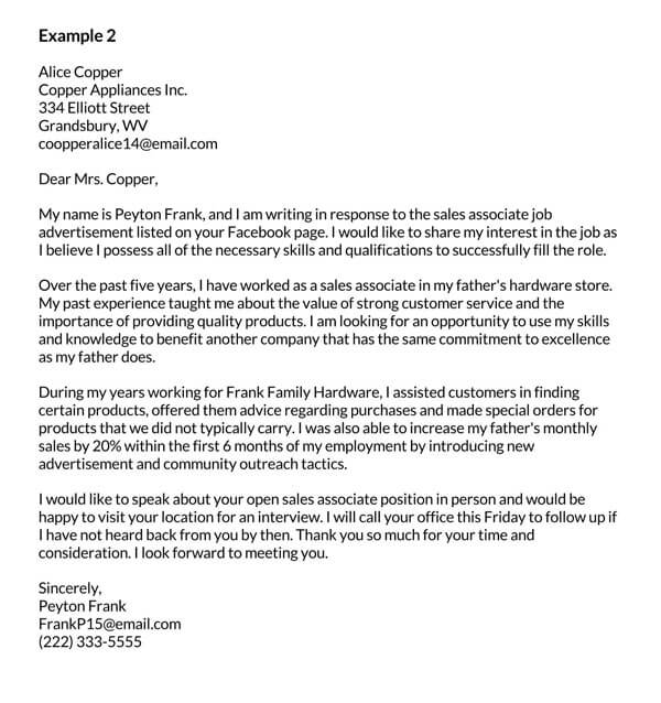 Free Retail Cover Letter Example 02 in Word