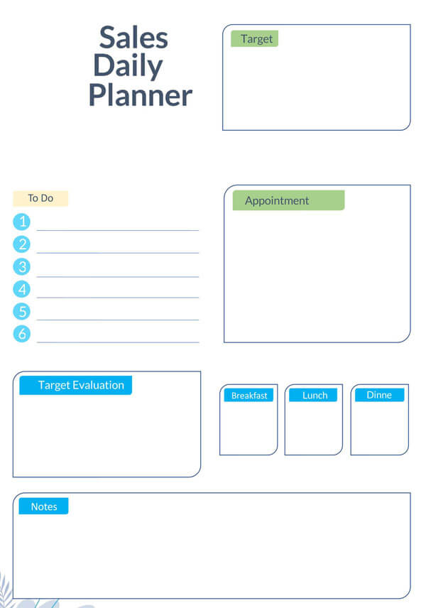 Free Sales Daily Planner Template