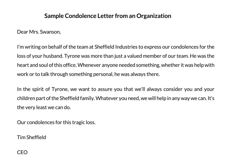 Condolence Letter from an Organization - Word Template