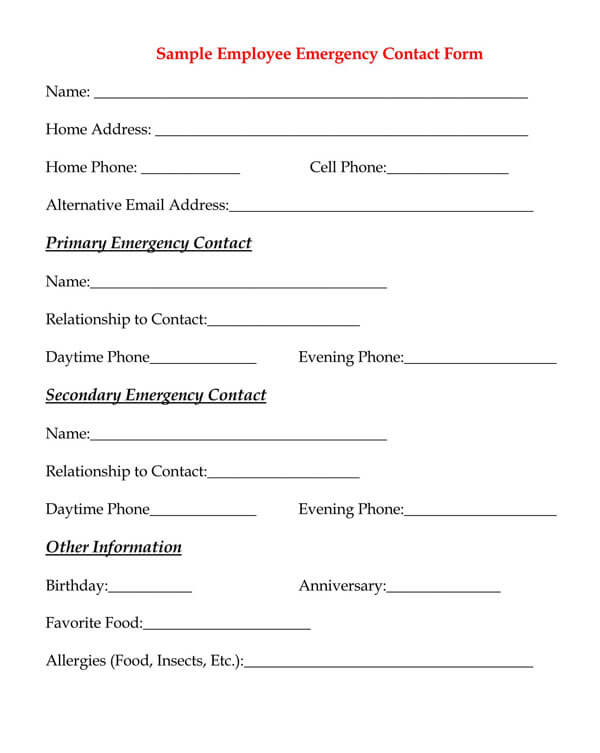Employee emergency contact form 08- fillable PDF