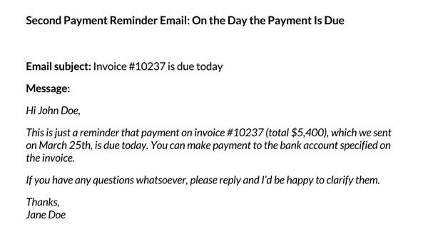 Professional Editable Second Payment Reminder Email Template as Word File