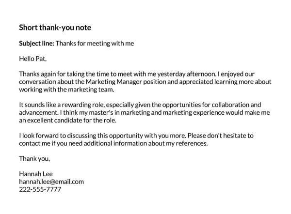 Example of a Thank you Email