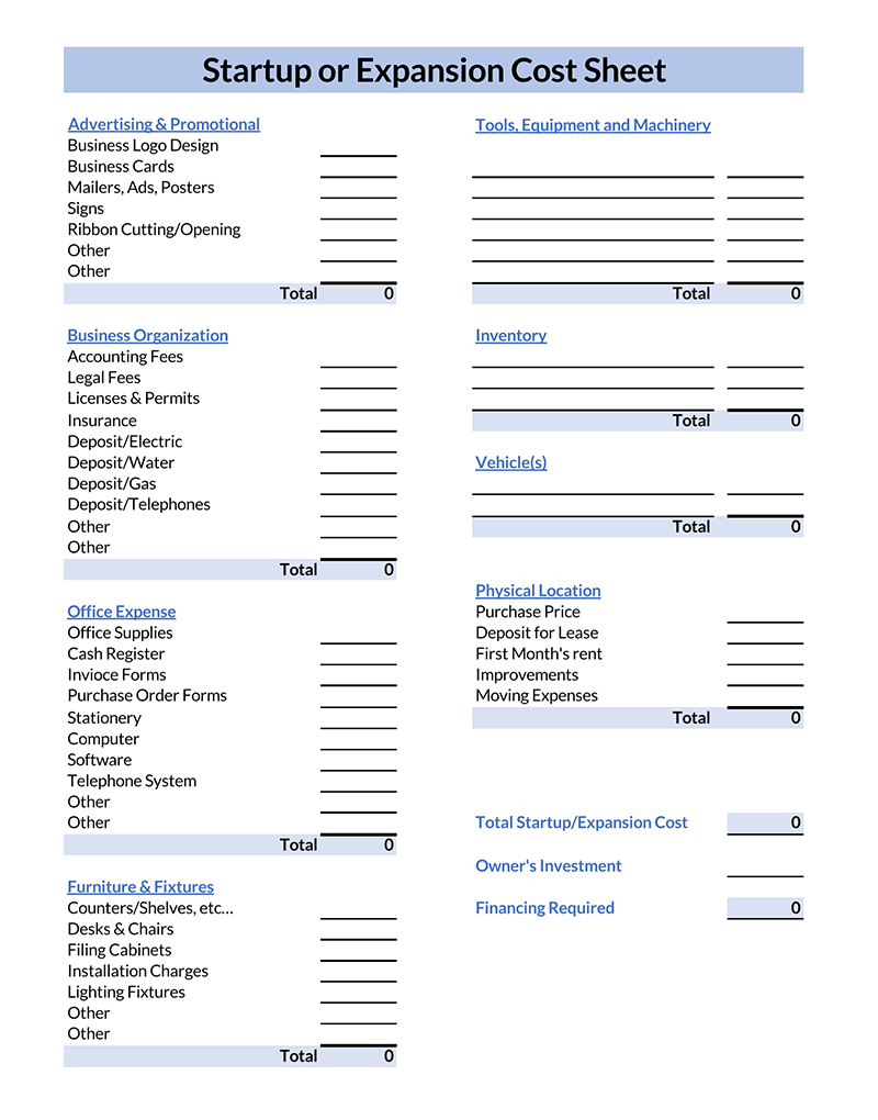 Free Business Startup Costs Template 05 for Excel