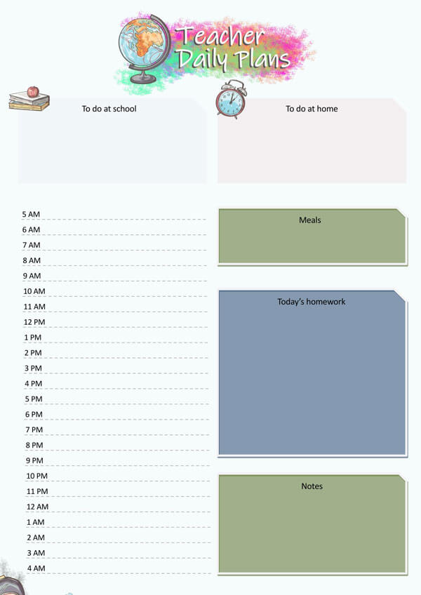 Professional Editable Teacher Daily Planner Template for Word Document
