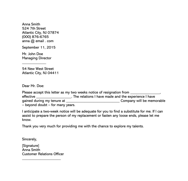Printable Resignation Letter Template 06