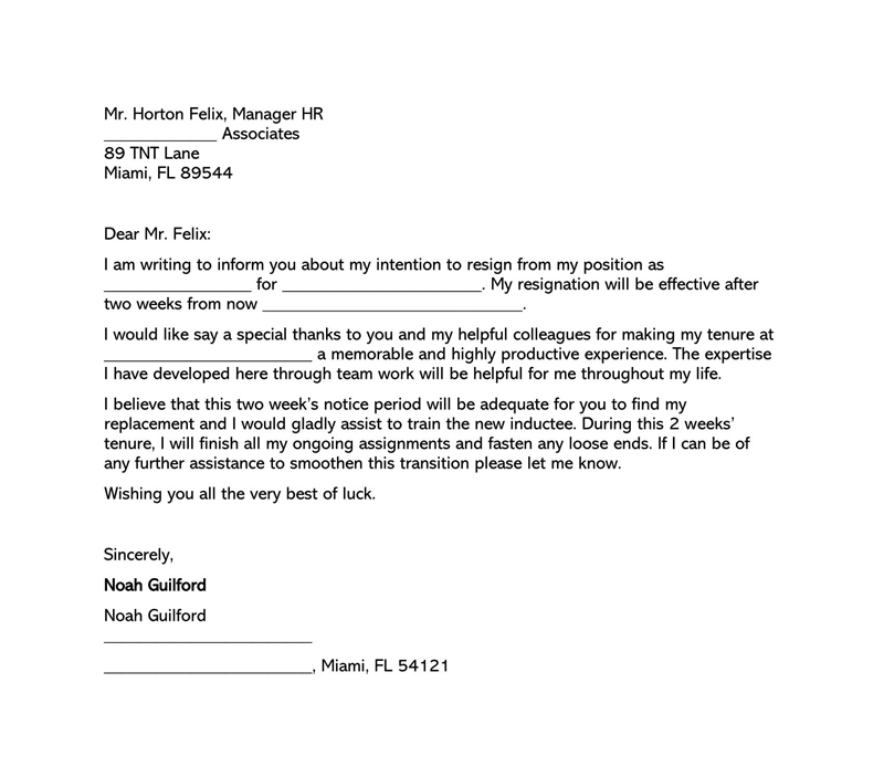 Editable Resignation Letter Sample 07