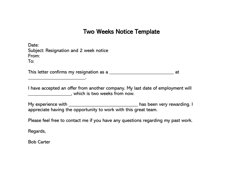 Free Printable Two Weeks Notice Letter 19