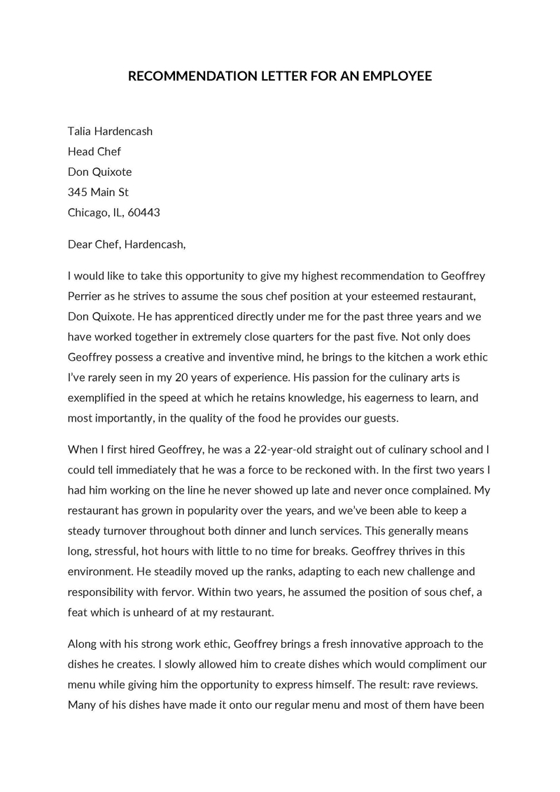 Professional recommendation letter example for an employee 04