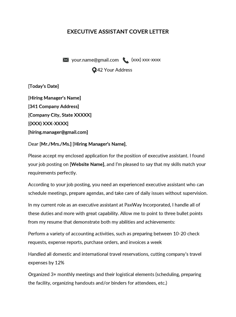 Free executive assistant cover letter template 01- Word format