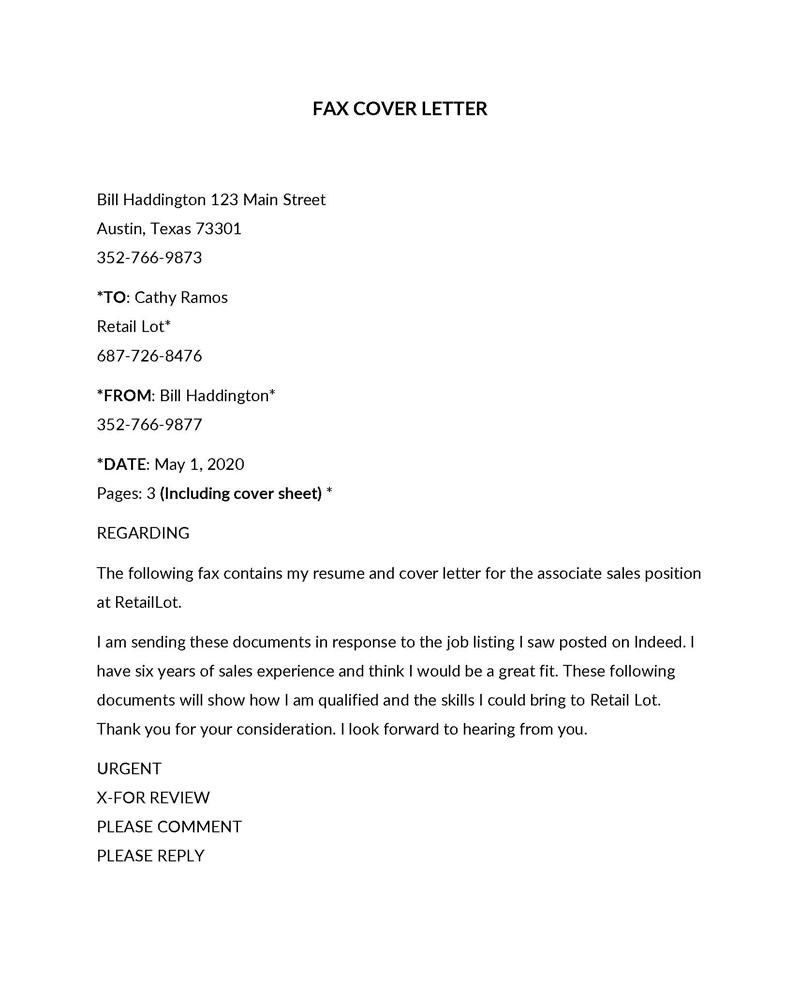 Printable Fax Cover Letter Sample 04 for Word