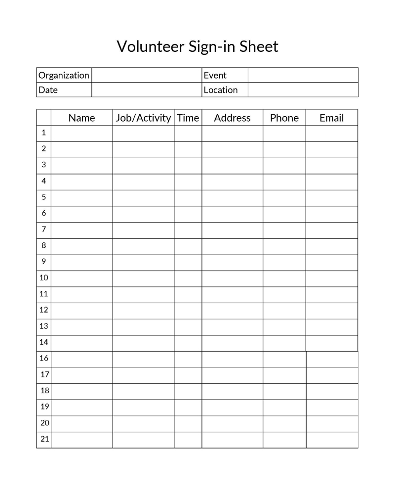free volunteer sign in sheet template