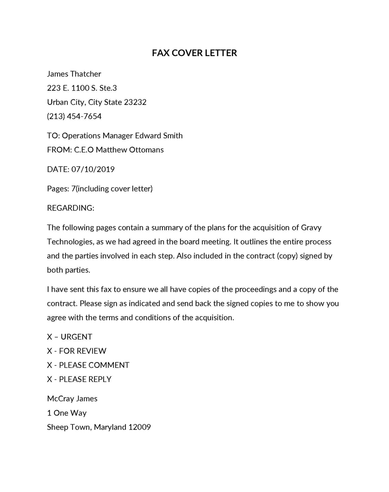 Free Fax Cover Letter Sample 01 for Word