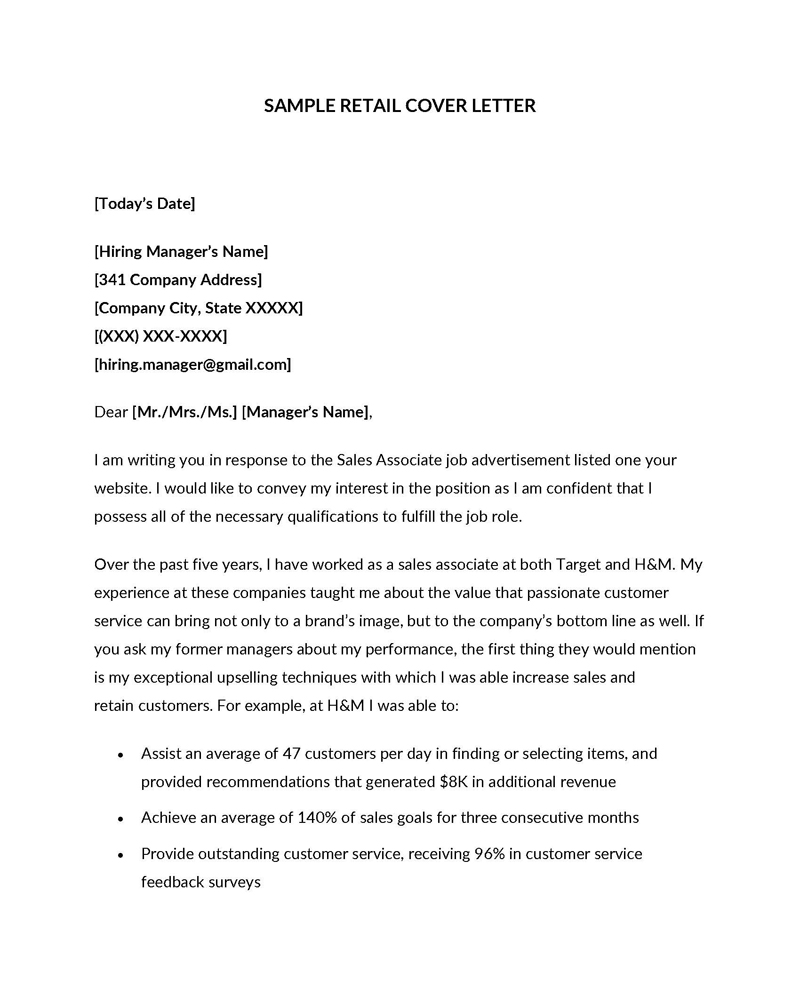 Free Retail Cover Letter Example 03 in Word