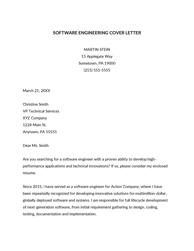 sample software engineer cover letter