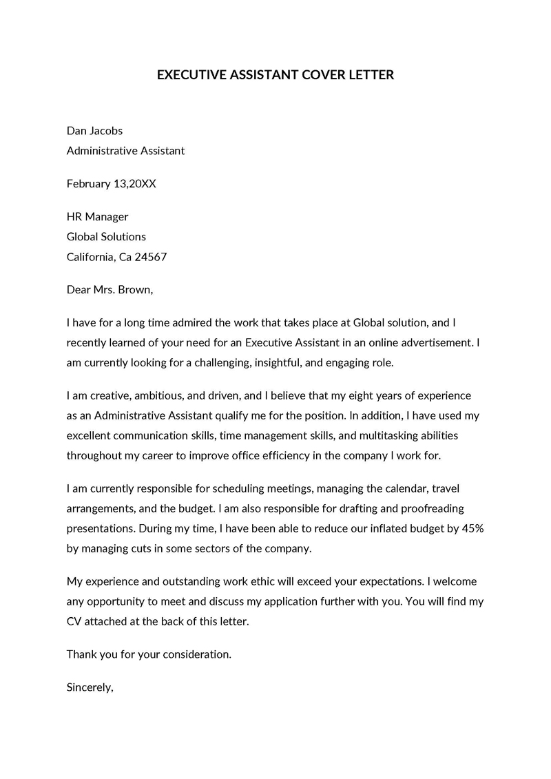senior executive assistant cover letter