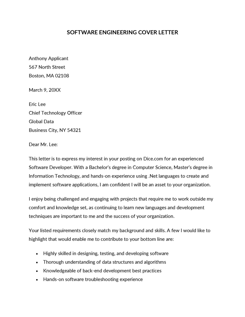  software engineer cover letter free