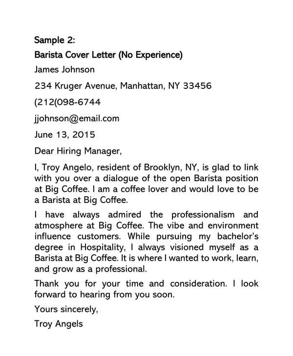 Expert Barista Cover Letter Examples