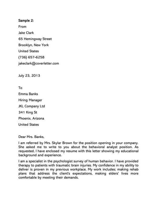 BCBA Cover Letter Example