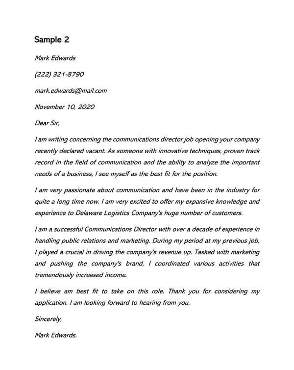 Downloadable Communications Director Cover Letter Template