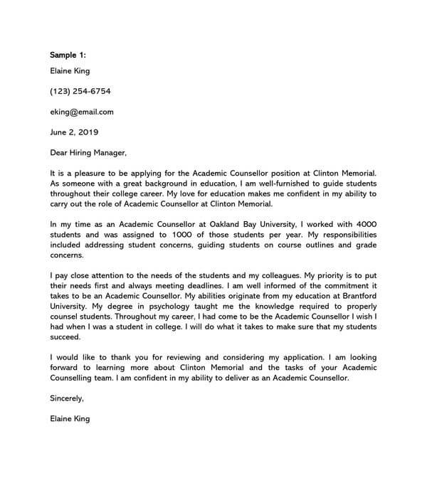 university academic advisor cover letter