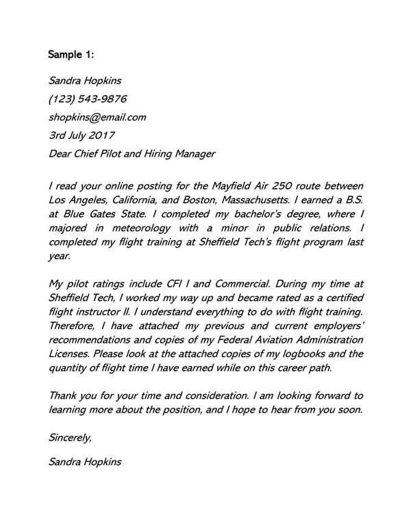 Airline Pilot Cover Letter Template