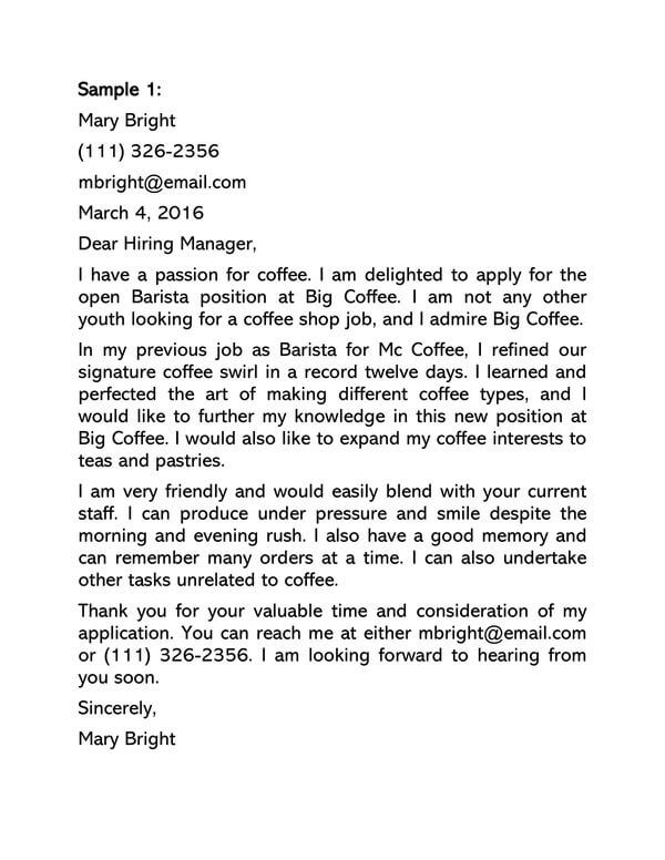 Free Barista Cover Letter Template