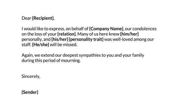 Professional Comprehensive Death of Relative Condolence Letter Sample 01 for Word Document