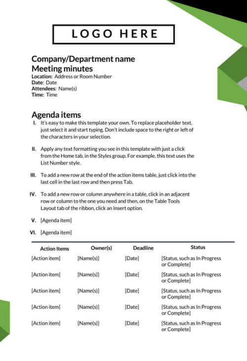 meeting minutes template google docs