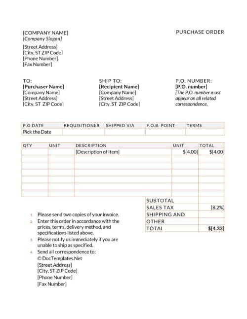 free printable purchase order template