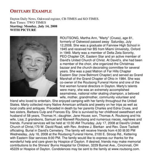 printable obituary template