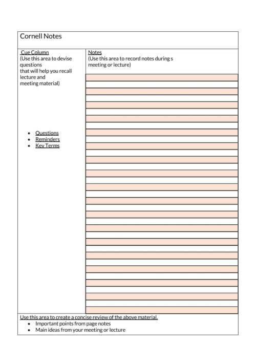 cornell notes template free pdf