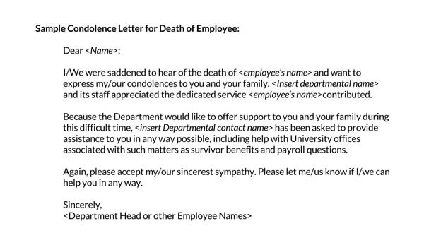 samples of official condolence letter