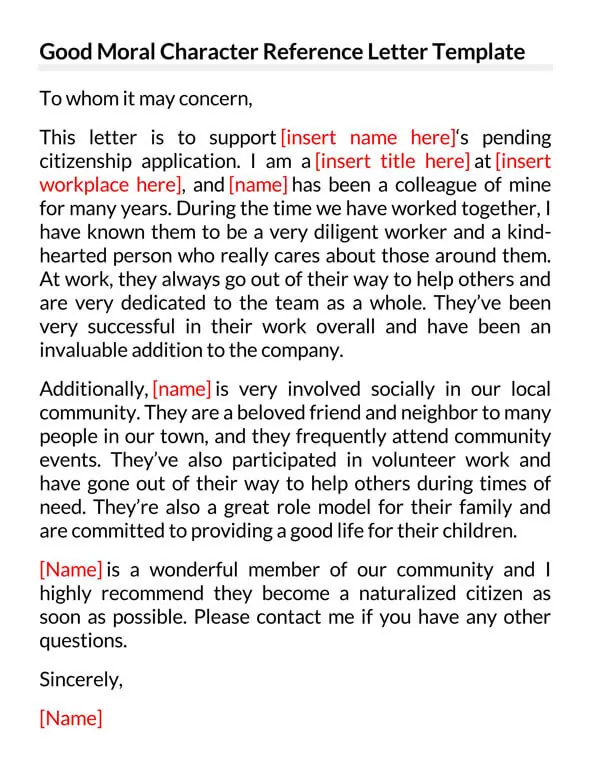 Good Moral Character Letter for Immigration (30 Best Samples)