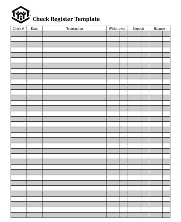 Editable Checkbook Register Form - Free Download