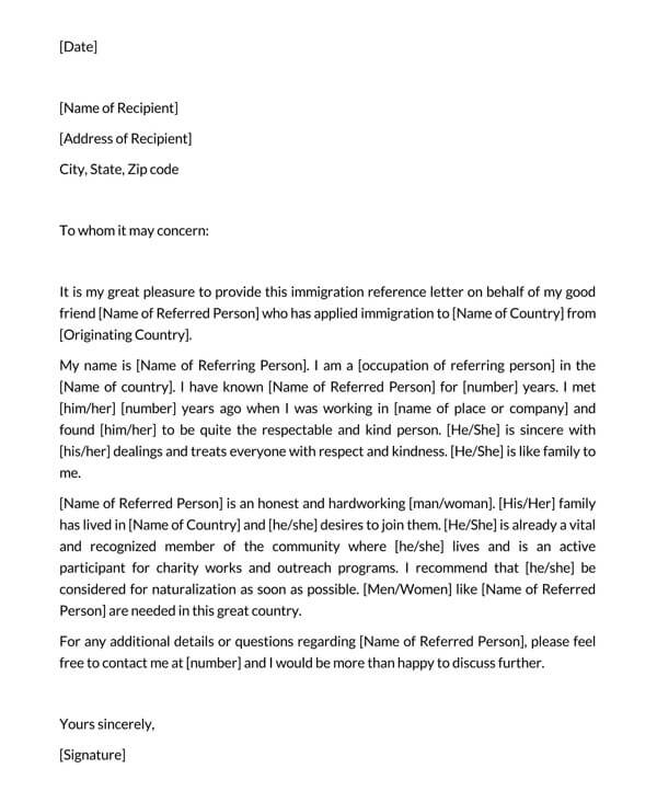 Reference Letter For Immigration 