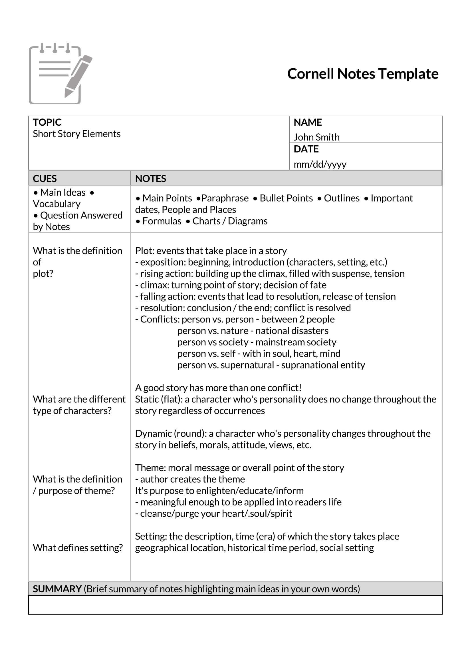 Customizable Cornell Note Sample Download