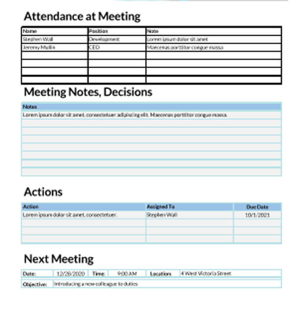 Free Meeting Minutes Sample