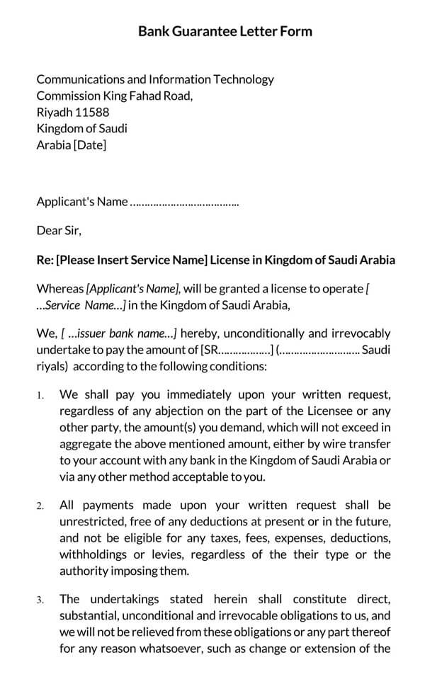 Professional Letter of Guarantee Format